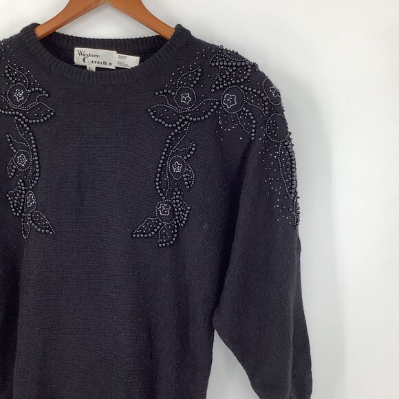 Vintage Western Connection 80's Beaded Slouch Sweater Large Gothic Acadamia 80's - Picture 3 of 8